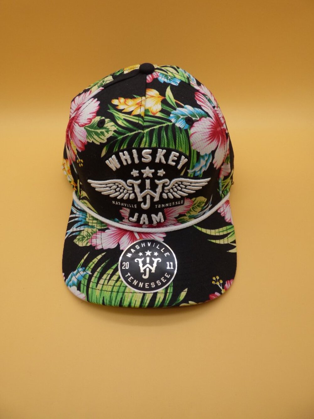 Whiskey Jam Nashville TN Floral Rope Snapback Hat Dome Headwear Tropical Hibiscu